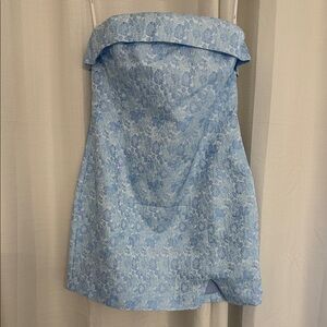 Floral Strapless Blue Dress